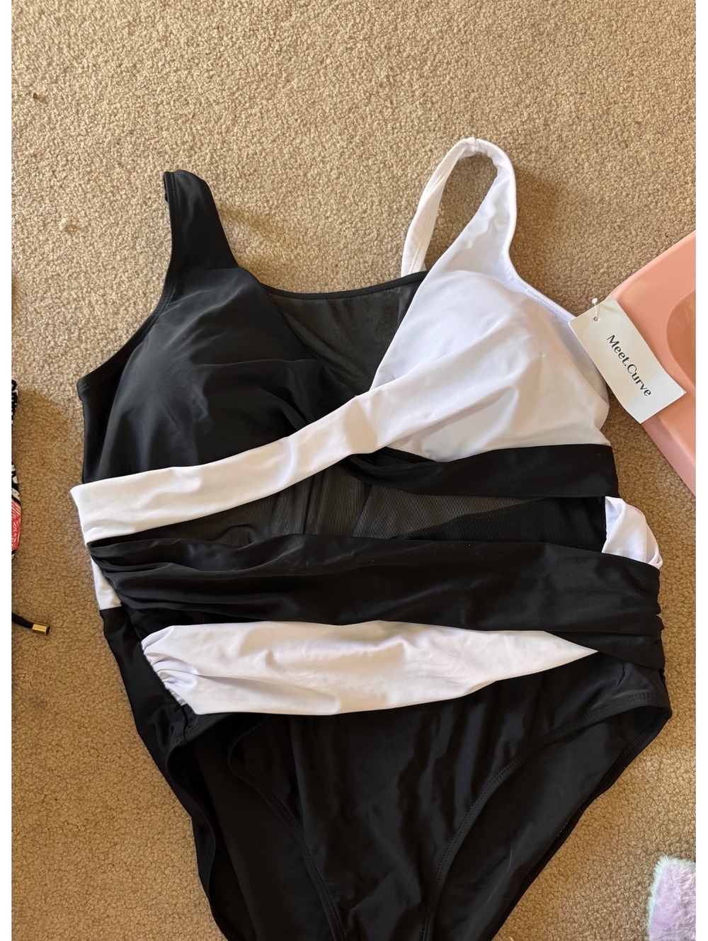 Meet.Curve Black & White Colorblock One-Piece Swimsuit 2XL NWT